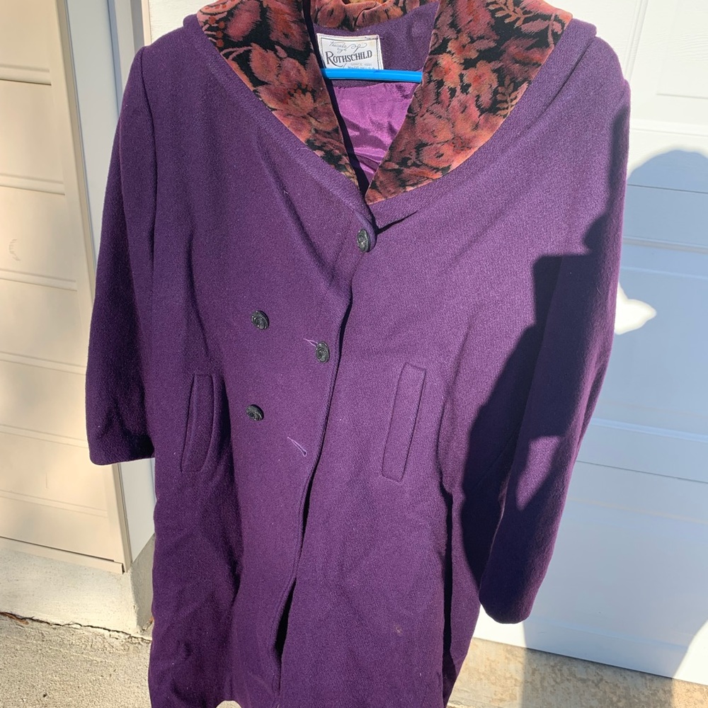 Rothschild Plum Peacoat with floral neck